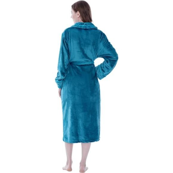 Fleece Robe For Women,‎ Plush Warm Bathrobe Womens, Fluffy Soft Spa Long Robe - Picture 2 of 7